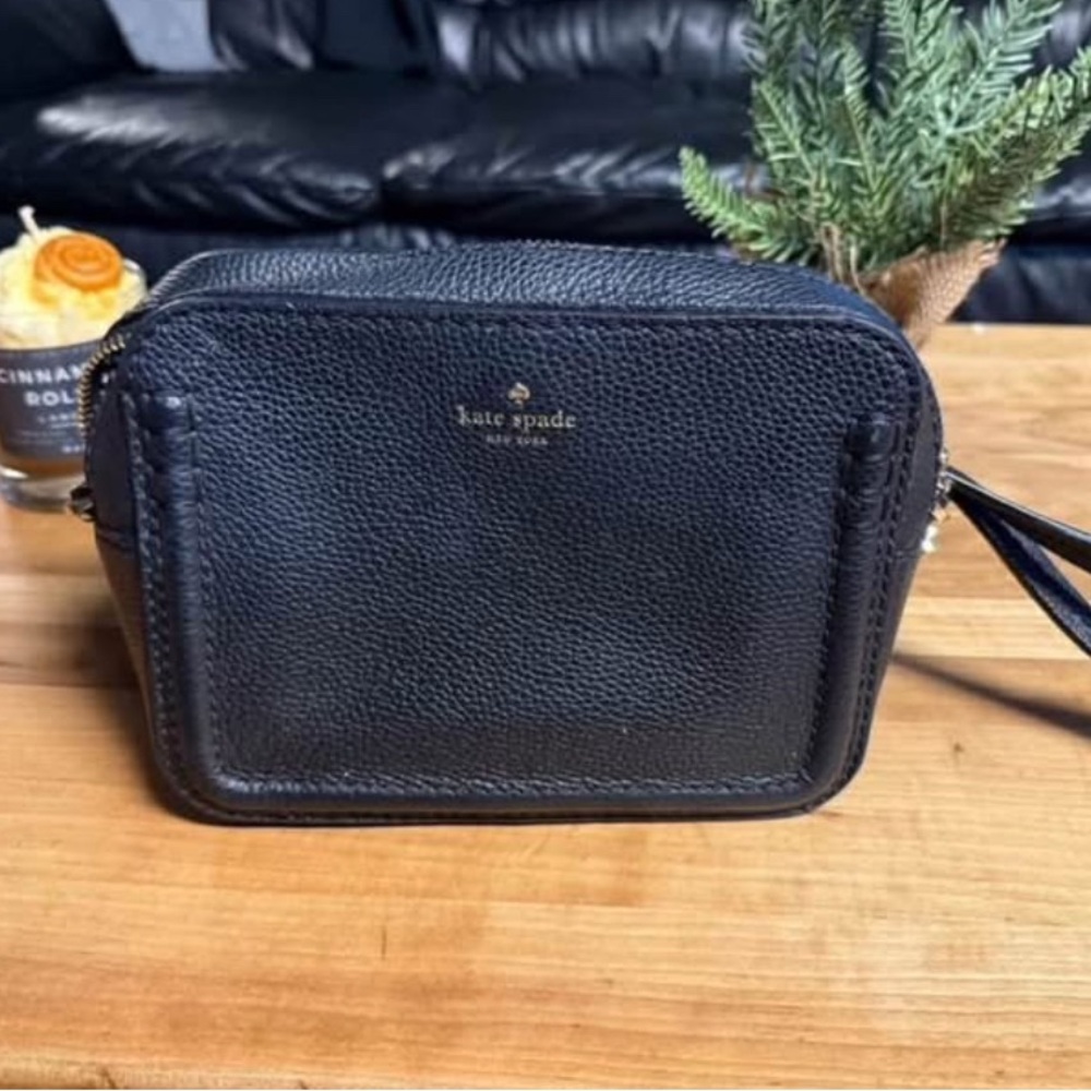Kate Spade Black Leather Bag with Striped Interior